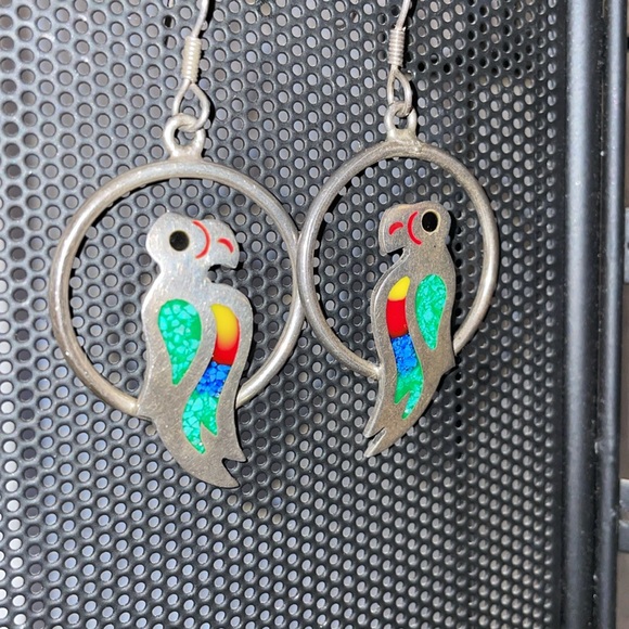 Sterling Silver .925 Parrot Bird Earrings - Picture 2 of 5